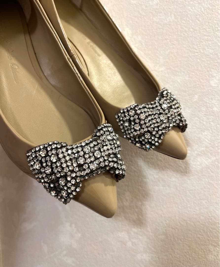 ツルバイマリコオイカワ　ベージュ 38 ビジューポインテッドトゥ パンプス