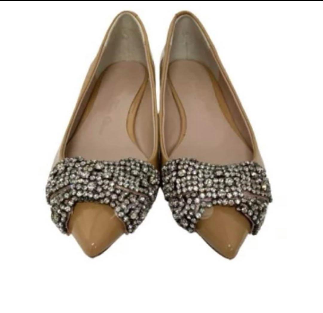 ツルバイマリコオイカワ　ベージュ 38 ビジューポインテッドトゥ パンプス