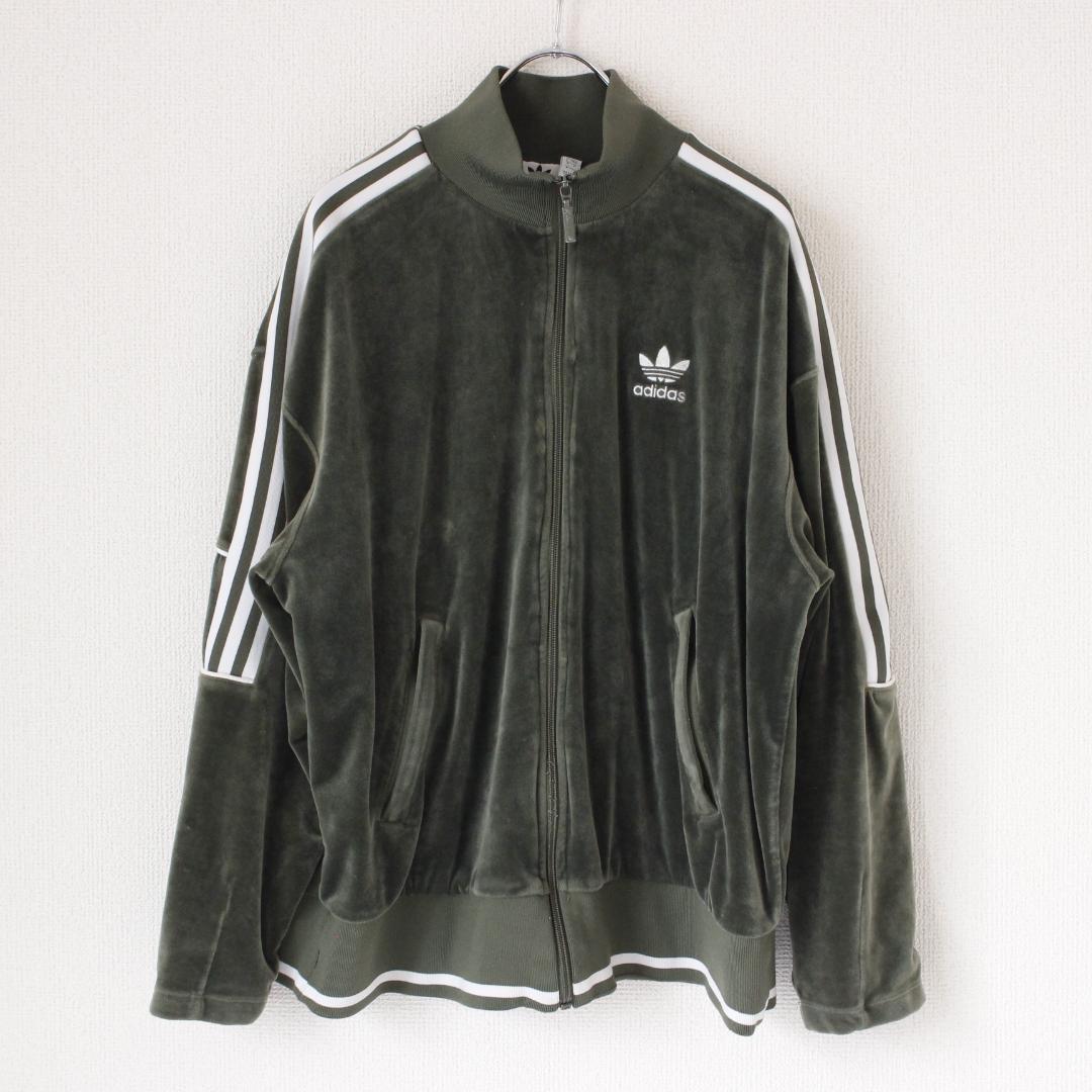 adidas トラックジャケット Lサイズ グリーン ベロア トレフォイル