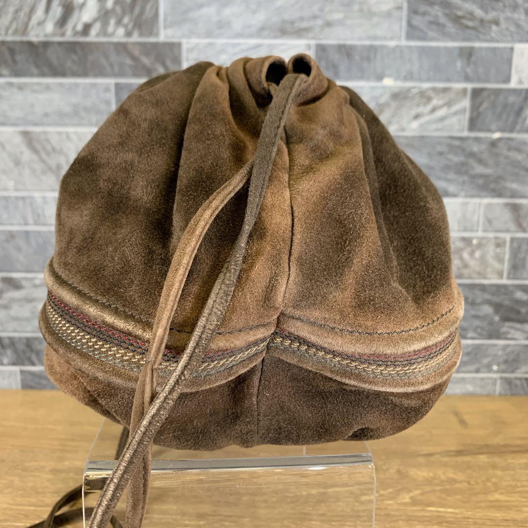 希少　オールド　LOEWE　ロエベ　スエードショルダーバッグ　ブラウン　巾着