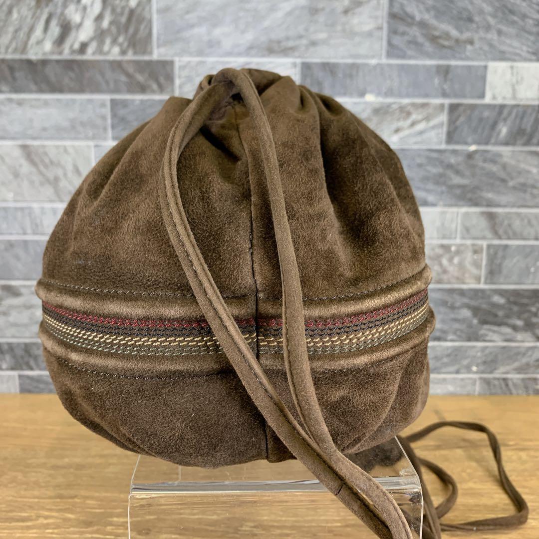 希少　オールド　LOEWE　ロエベ　スエードショルダーバッグ　ブラウン　巾着