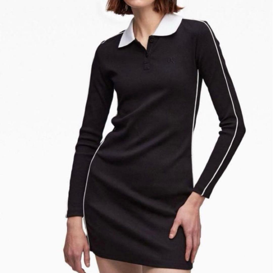 美品　  カルバンクライン ポロワンピース M 長袖 黒