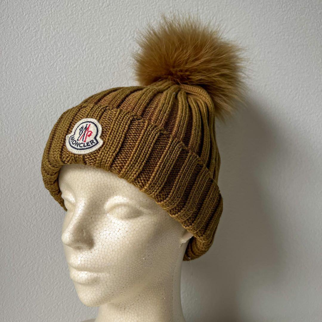 【美品】モンクレール　ニット帽　ブラウン ポンポン付き