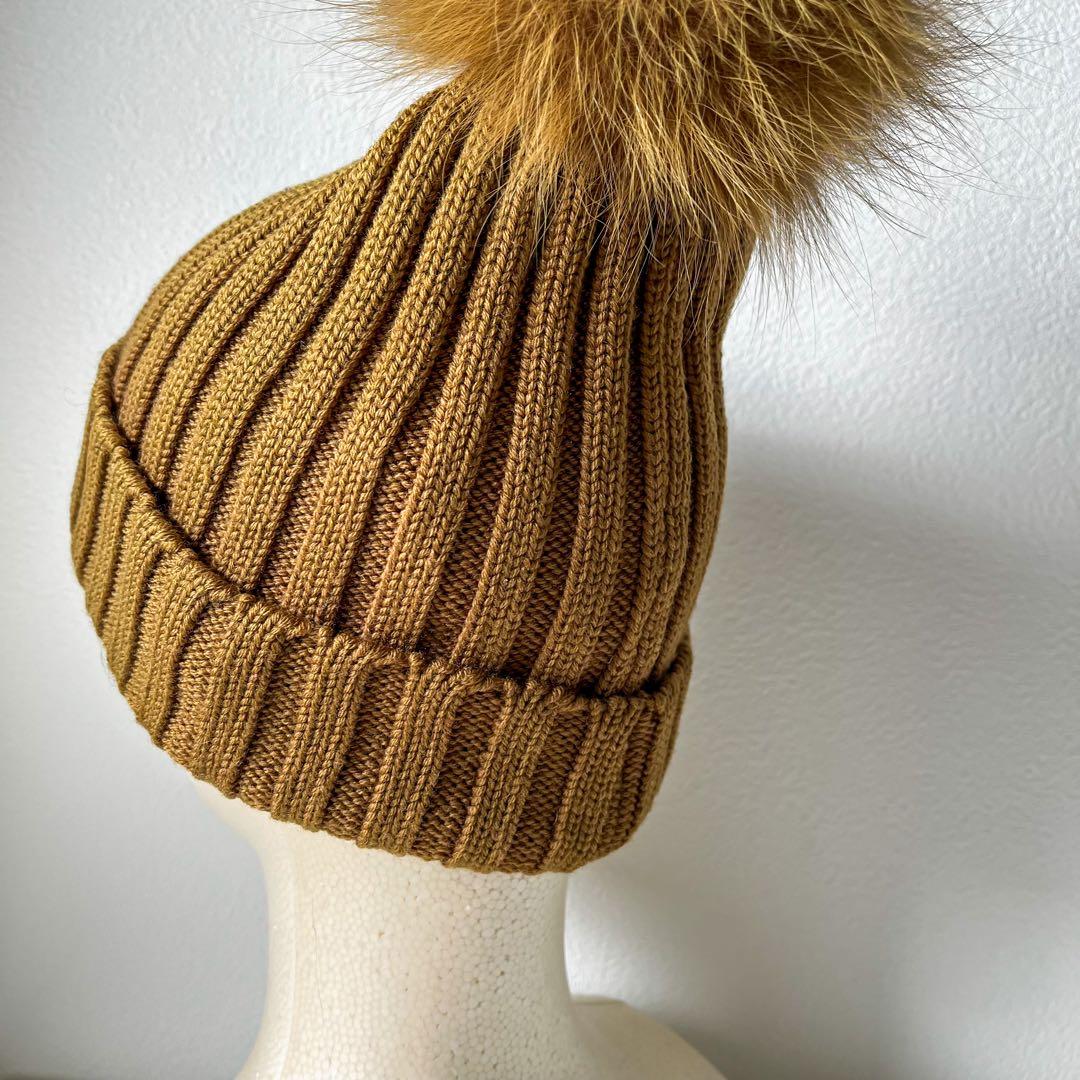 【美品】モンクレール　ニット帽　ブラウン ポンポン付き