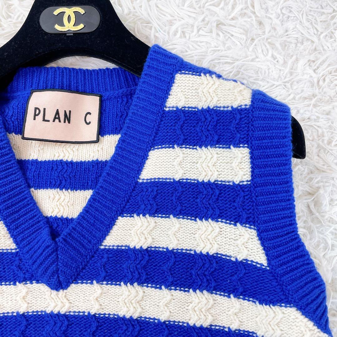 極美品✨PLANC プランシー ニット ベスト ボーダー ウールベスト 青