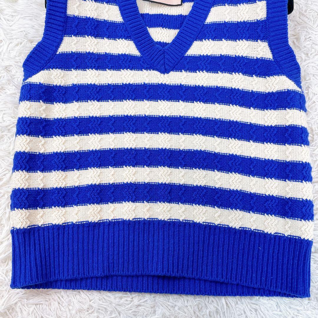 極美品✨PLANC プランシー ニット ベスト ボーダー ウールベスト 青