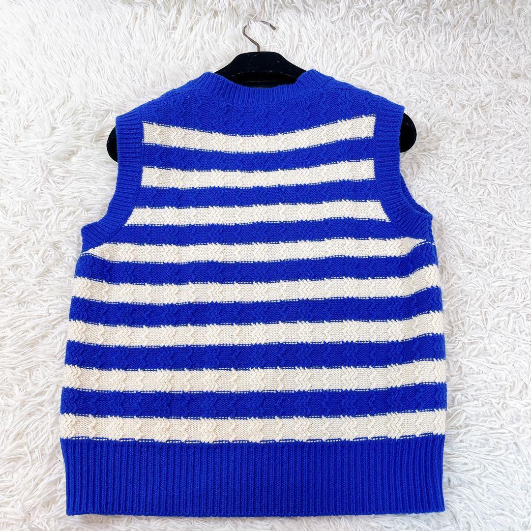 極美品✨PLANC プランシー ニット ベスト ボーダー ウールベスト 青