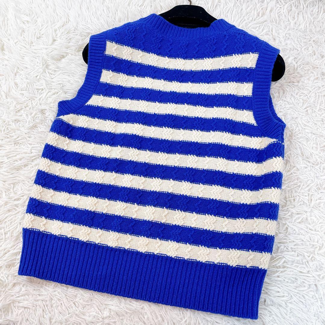 極美品✨PLANC プランシー ニット ベスト ボーダー ウールベスト 青