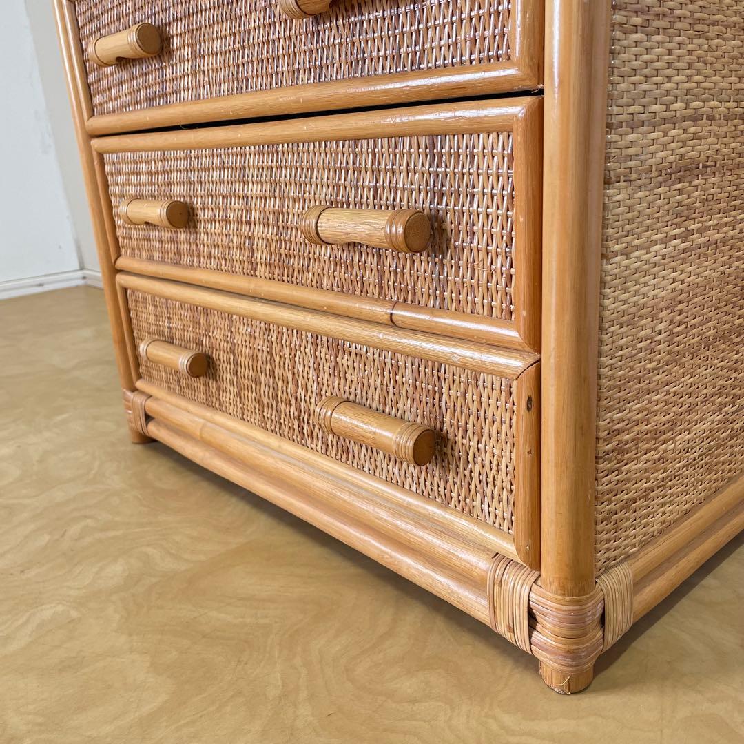 籐 ラタン 4段チェスト① 引き出し 収納 タンス 箪笥 電話台 ビンテージ