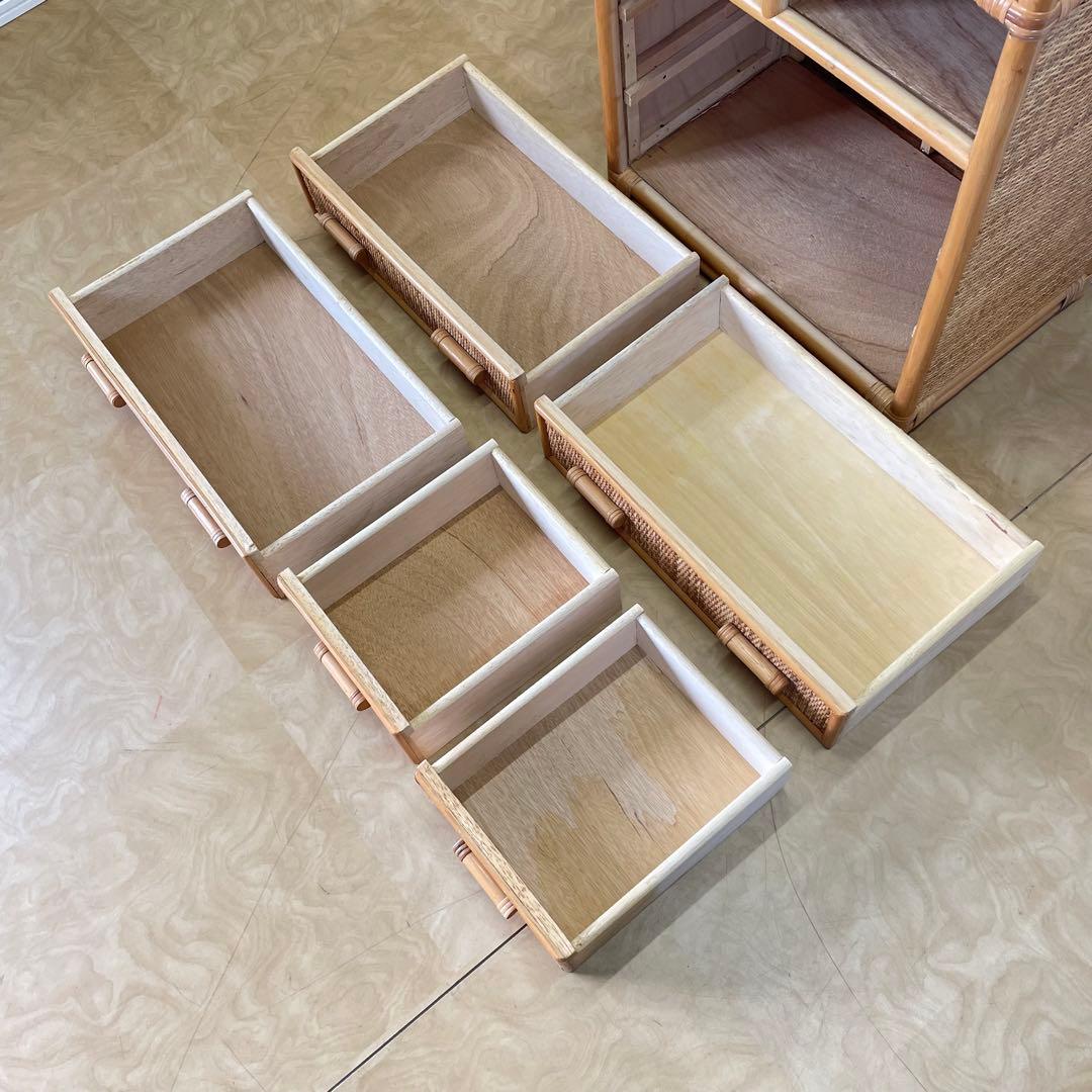 籐 ラタン 4段チェスト① 引き出し 収納 タンス 箪笥 電話台 ビンテージ