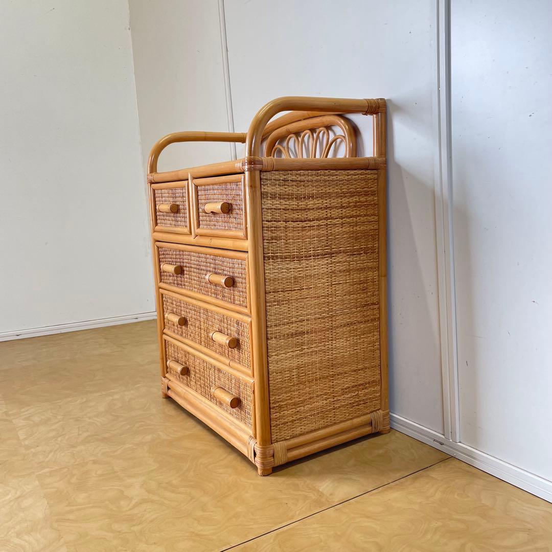 籐 ラタン 4段チェスト① 引き出し 収納 タンス 箪笥 電話台 ビンテージ