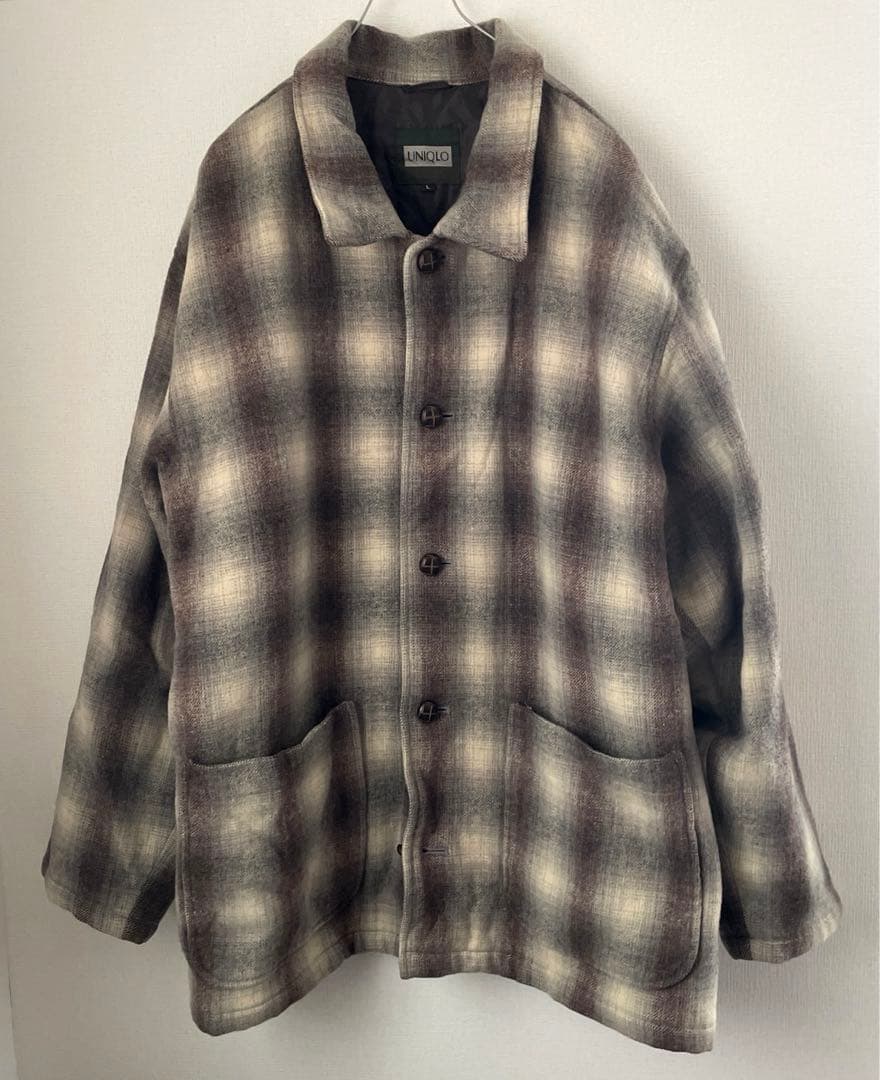 ★【希少】80s OLD UNIQLO オンブレシャドーチェック ウールコートL