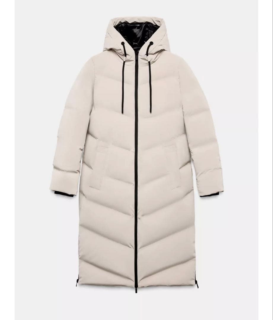 ZARA ロング丈のゴム引きフード付き防風アノラック