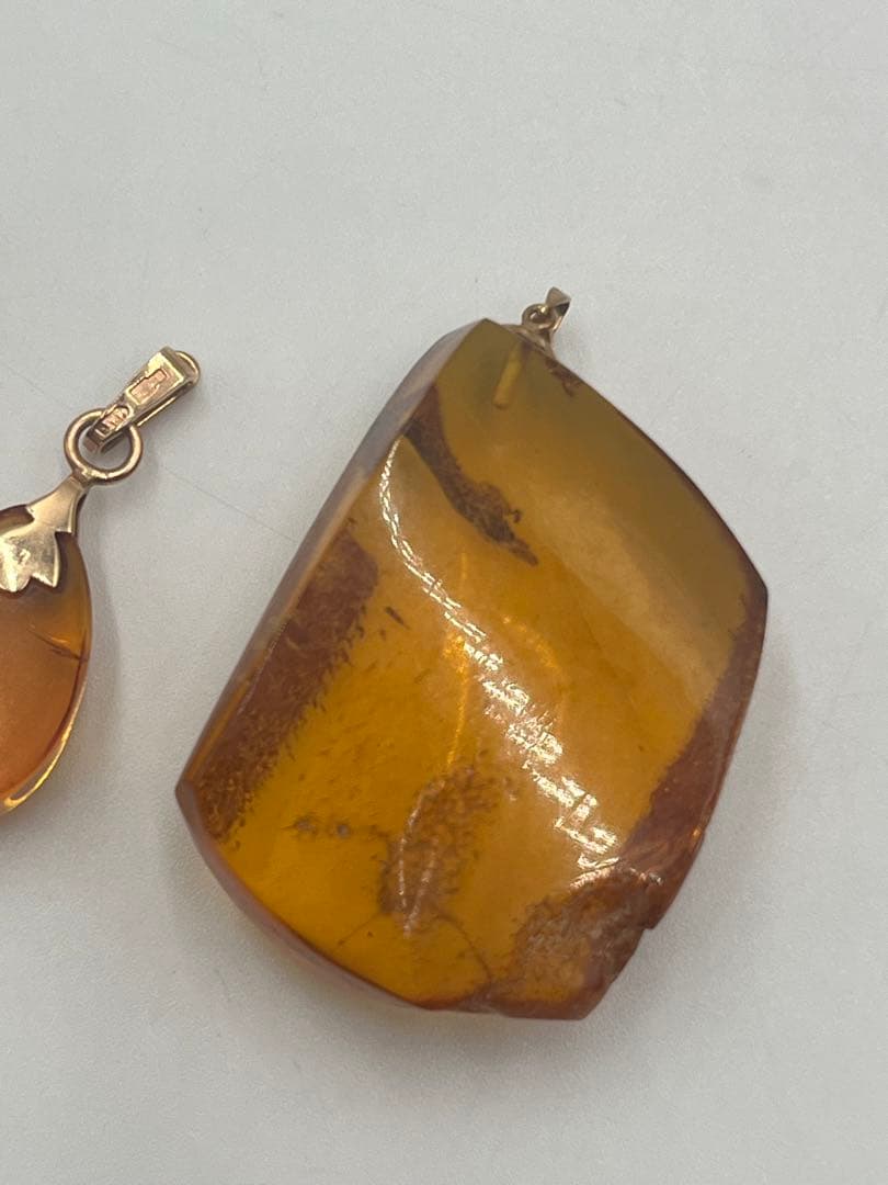 大粒　琥珀　ペンダントトップ　3点まとめ売り　K14 K18
