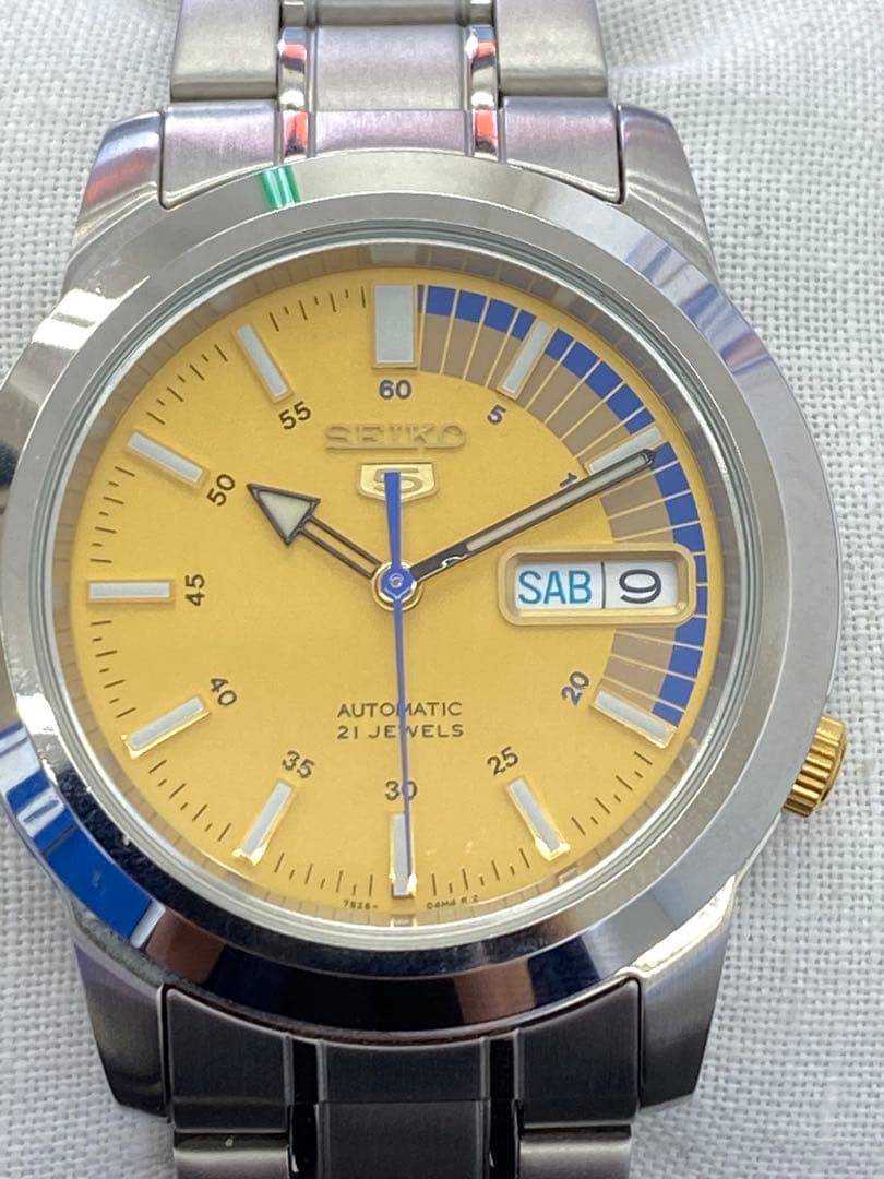 【稼動】セイコー5 メタルバンド 腕時計 自動巻き デイデイト 裏スケルトン