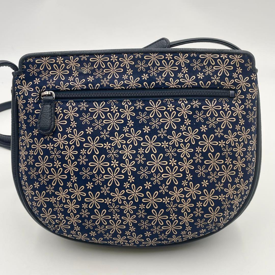 【未使用級】印傳屋 花柄 ショルダーバッグ ポシェット 和装 ネイビー PVC