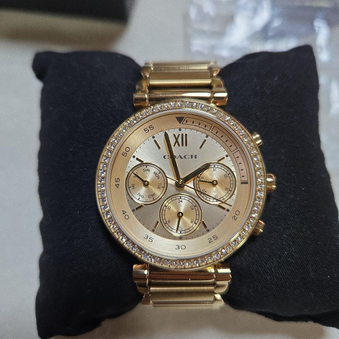 M*l様 COACH ゴールド クロノグラフ腕時計稼働品