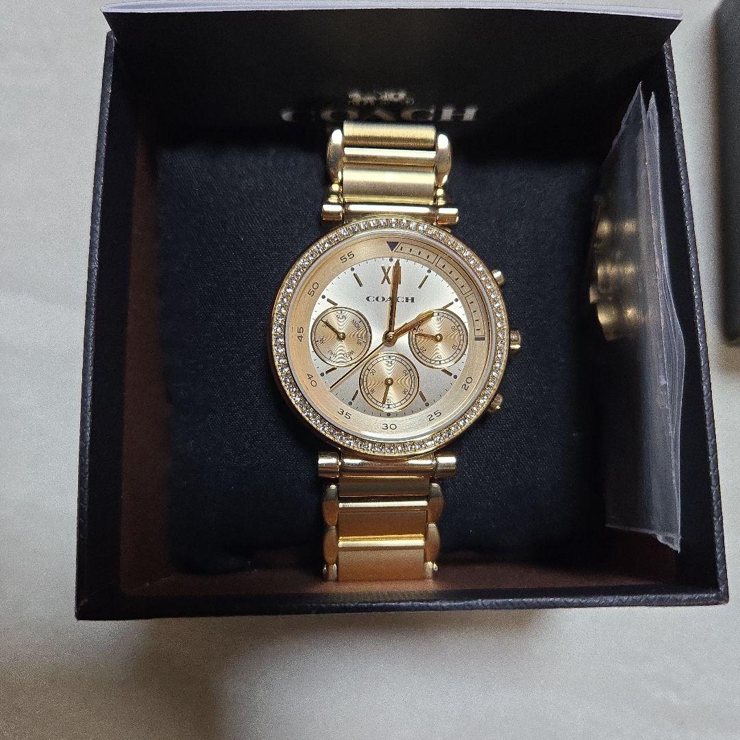 M*l様 COACH ゴールド クロノグラフ腕時計稼働品