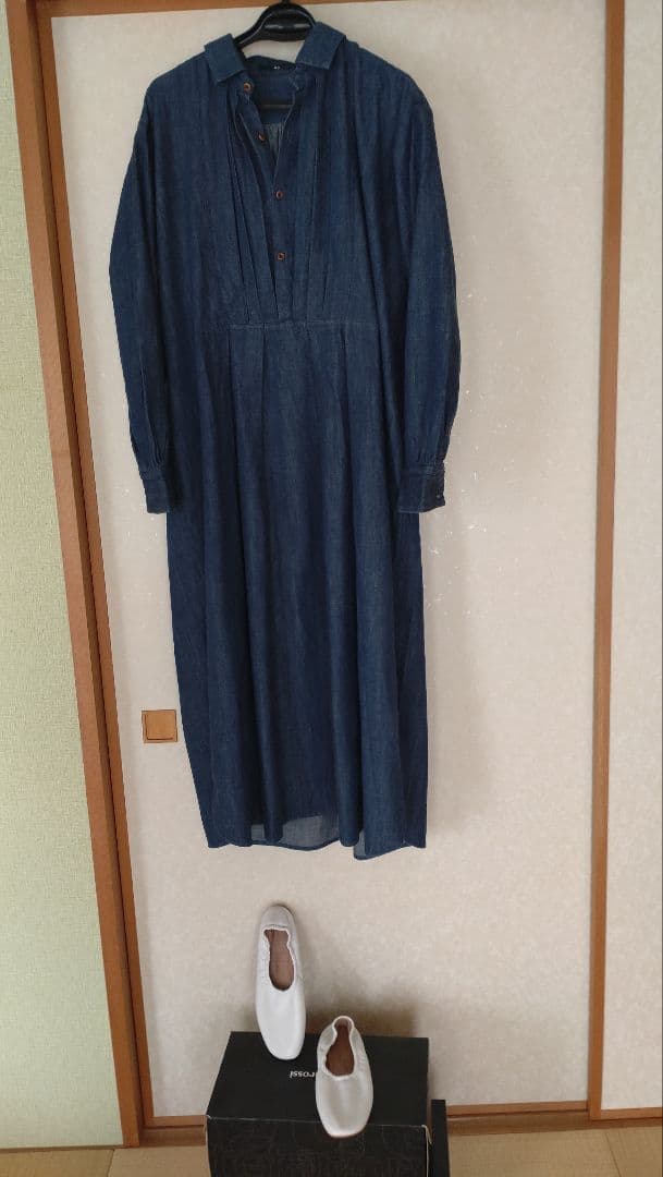 美品♪45R デニムブルー 長袖ワンピース