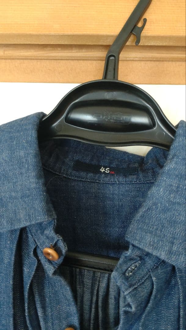 美品♪45R デニムブルー 長袖ワンピース