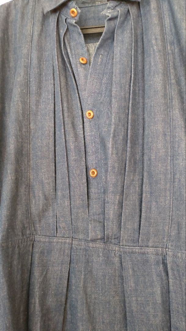 美品♪45R デニムブルー 長袖ワンピース