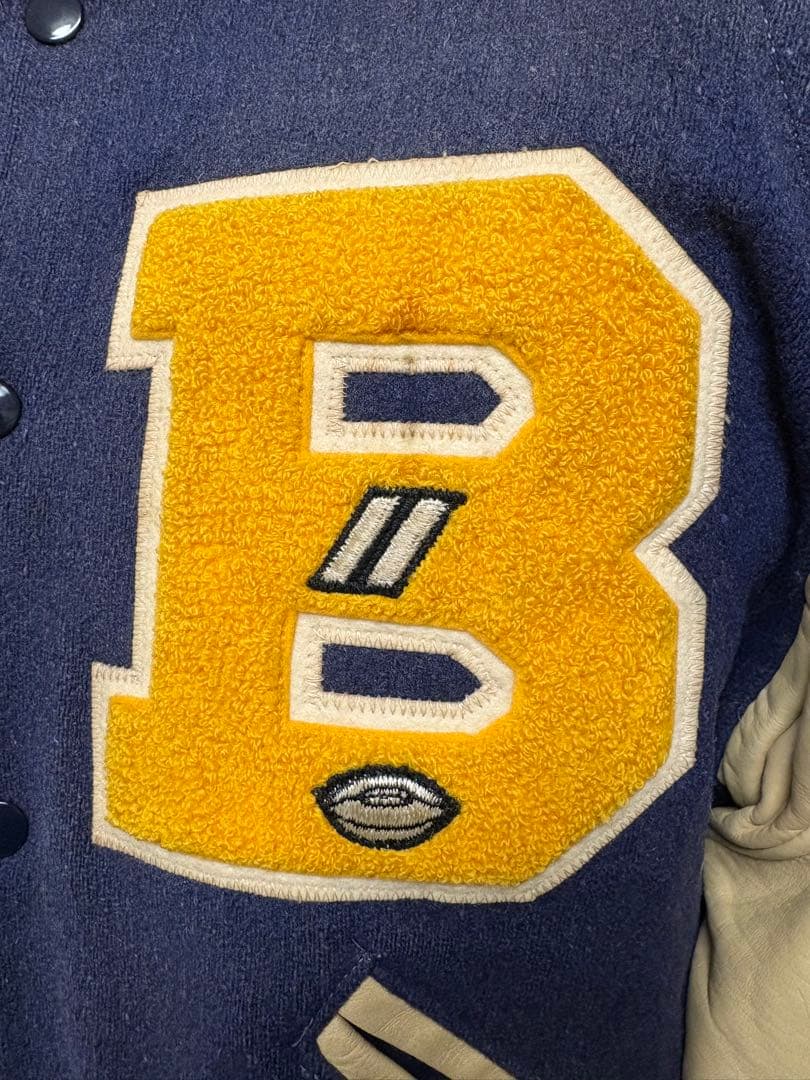 希少サイズ 1950s ビンテージ 袖革 スタジャン 42 ネイビー xpv