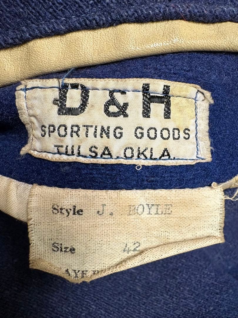 希少サイズ 1950s ビンテージ 袖革 スタジャン 42 ネイビー xpv