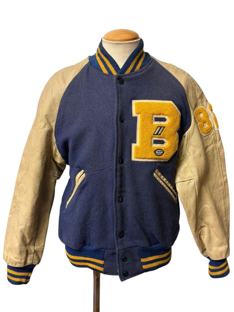 希少サイズ 1950s ビンテージ 袖革 スタジャン 42 ネイビー xpv