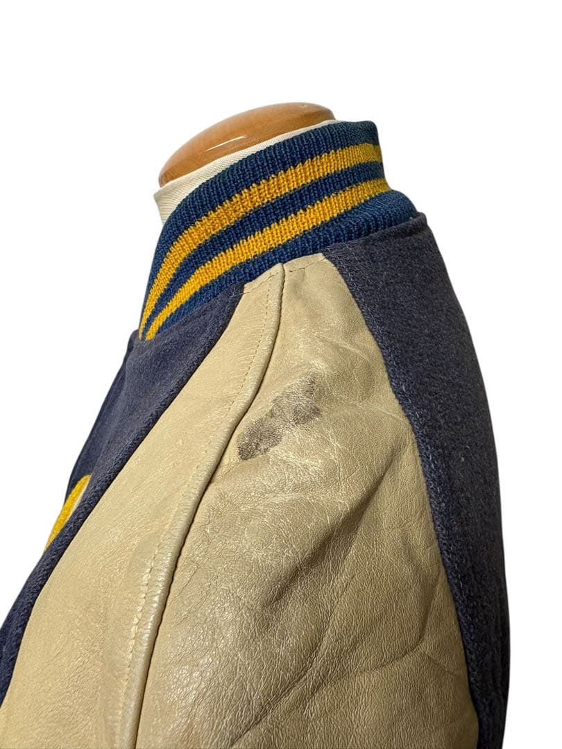 希少サイズ 1950s ビンテージ 袖革 スタジャン 42 ネイビー xpv