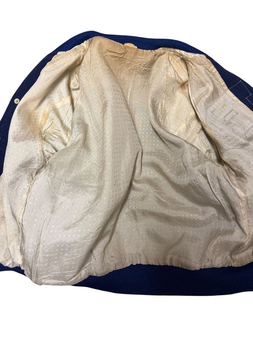 希少サイズ 1950s ビンテージ 袖革 スタジャン 42 ネイビー xpv
