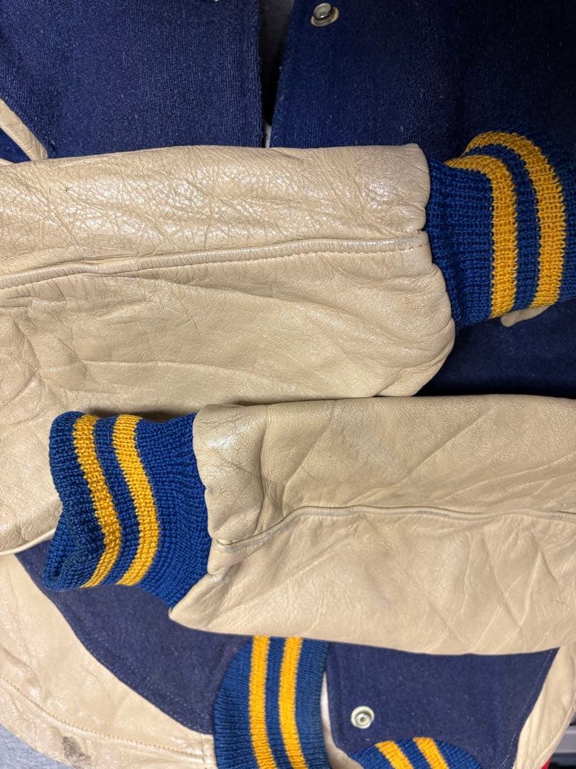 希少サイズ 1950s ビンテージ 袖革 スタジャン 42 ネイビー xpv