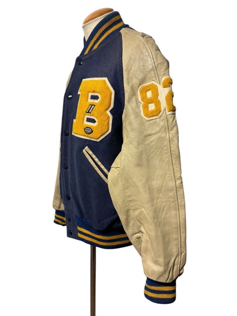 希少サイズ 1950s ビンテージ 袖革 スタジャン 42 ネイビー xpv