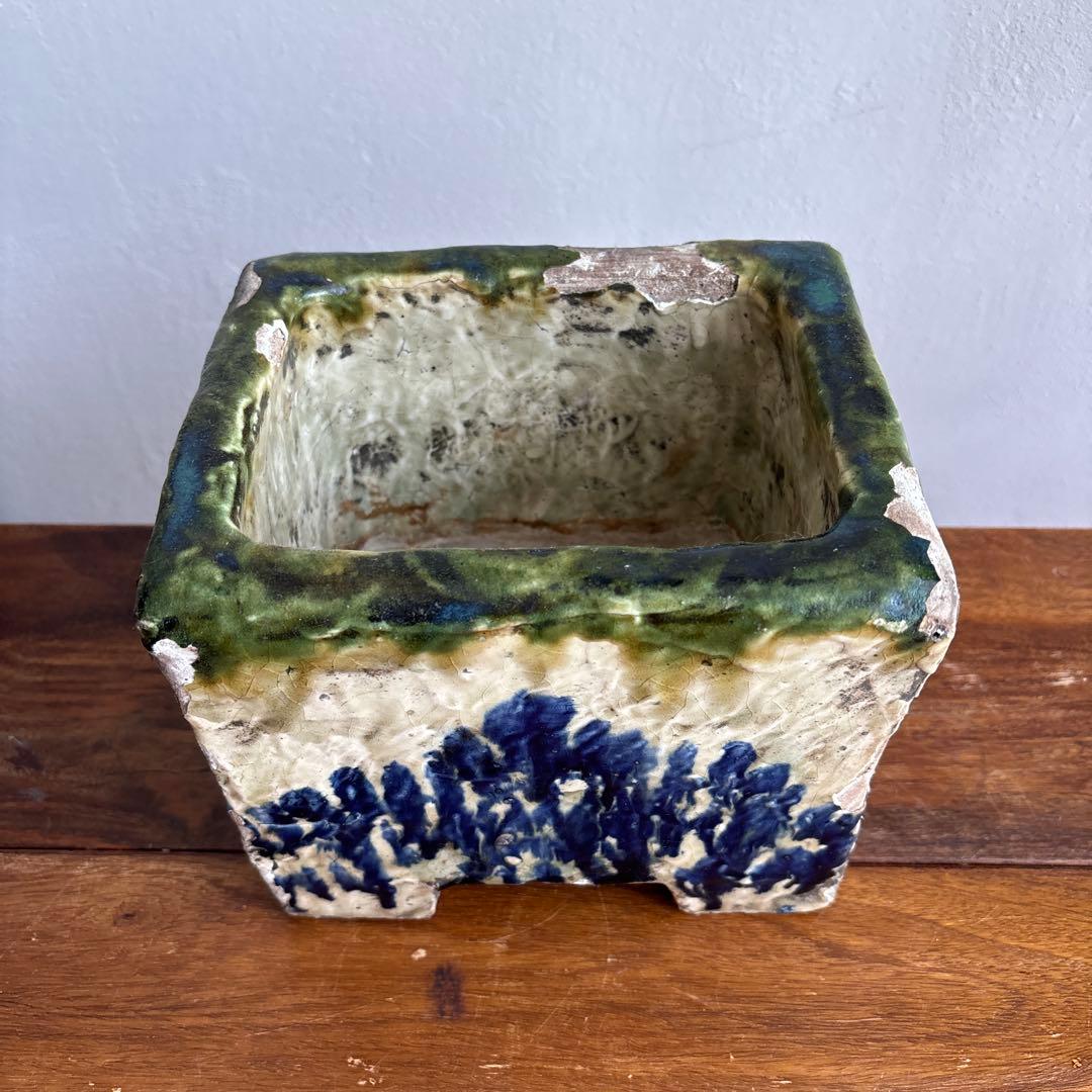 やちむん　切立　沖縄　壺屋　作者不明　アンティーク　四角　陶器鉢　焼き物