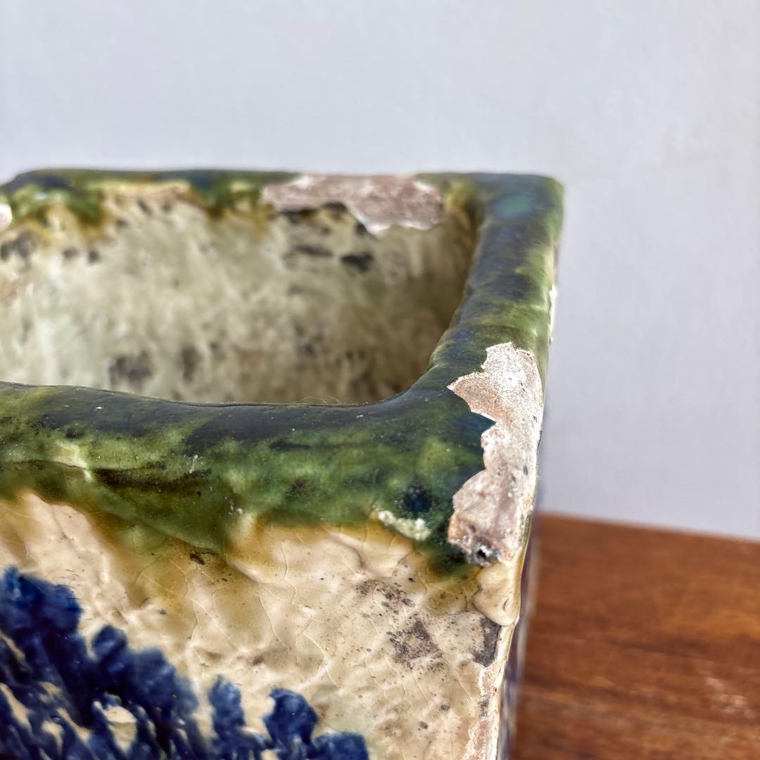 やちむん　切立　沖縄　壺屋　作者不明　アンティーク　四角　陶器鉢　焼き物