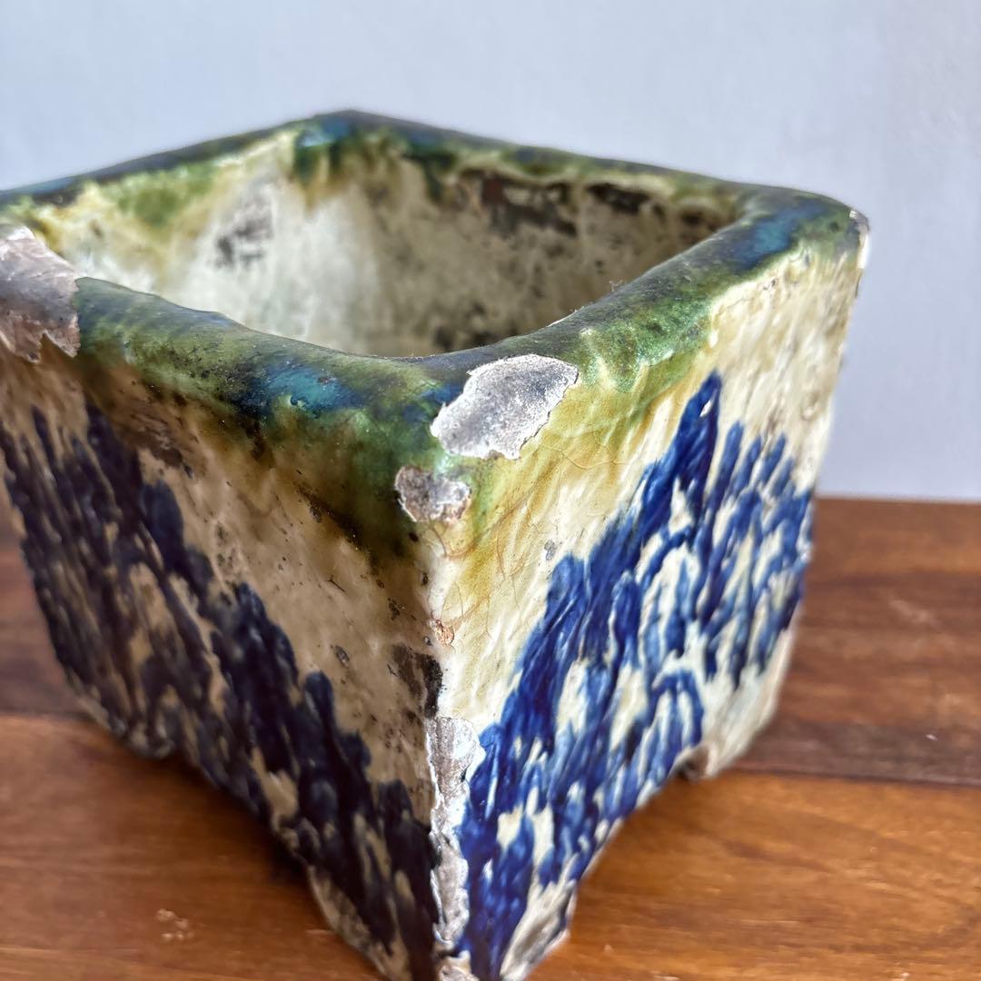 やちむん　切立　沖縄　壺屋　作者不明　アンティーク　四角　陶器鉢　焼き物