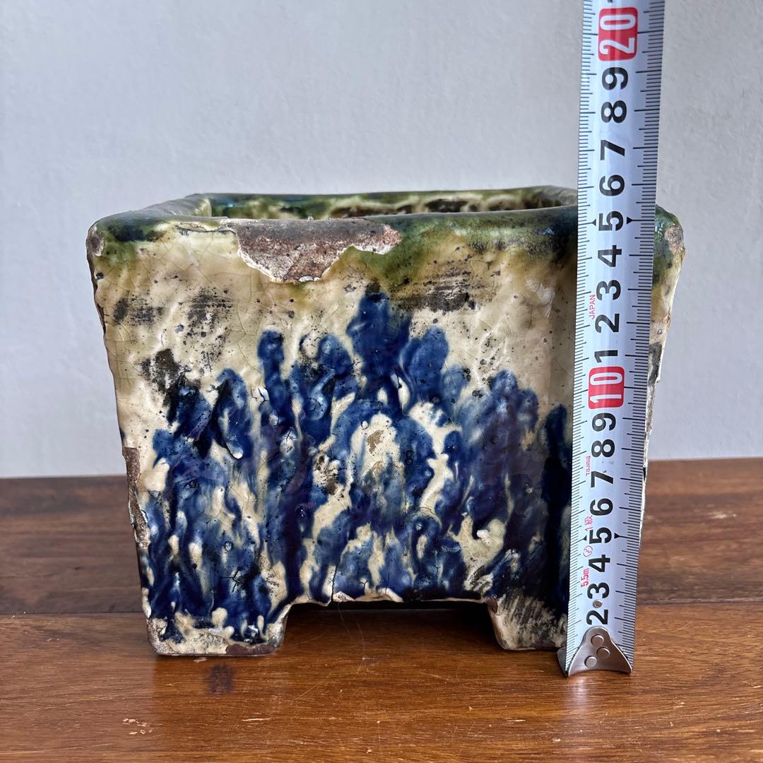 やちむん　切立　沖縄　壺屋　作者不明　アンティーク　四角　陶器鉢　焼き物