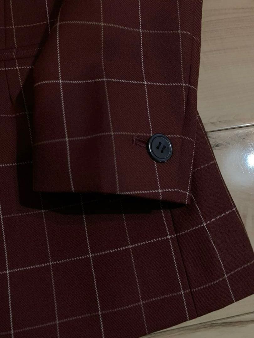 mymason⭐︎バーガンディ チェック柄 ダブルブレストジャケット&つなぎ