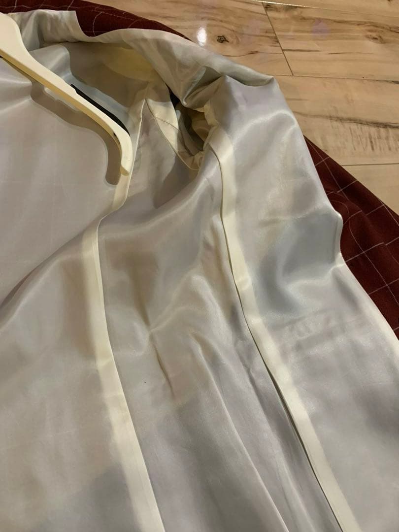 mymason⭐︎バーガンディ チェック柄 ダブルブレストジャケット&つなぎ