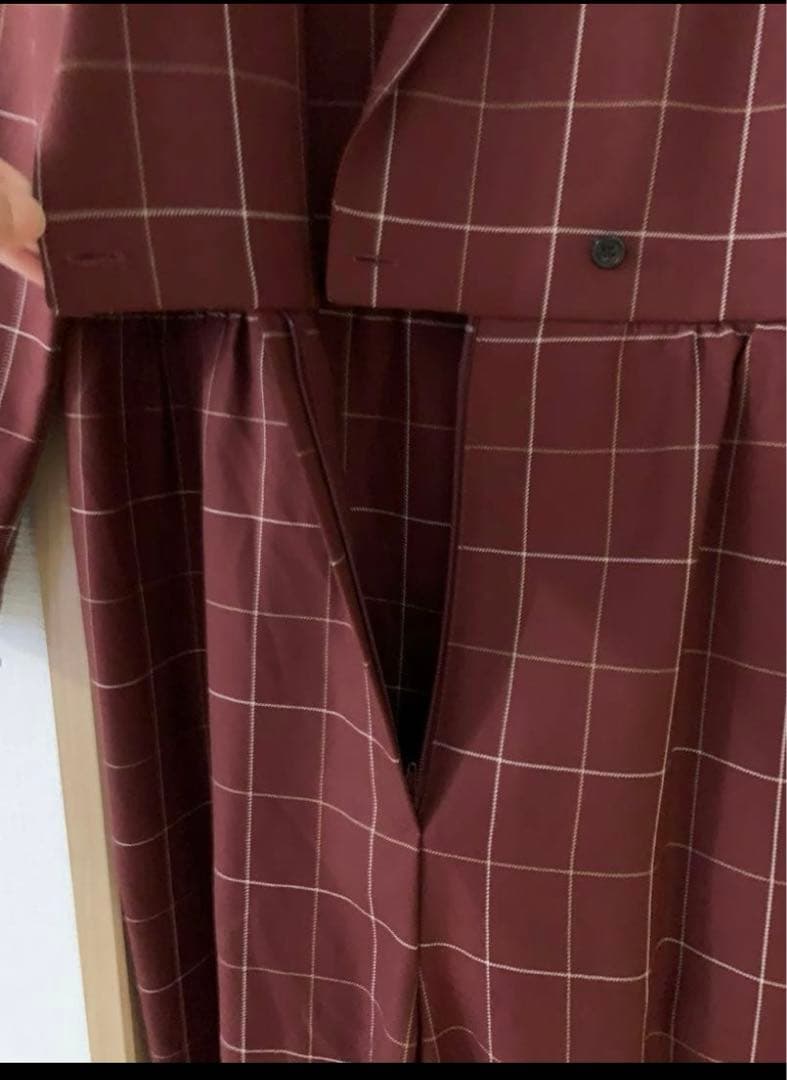 mymason⭐︎バーガンディ チェック柄 ダブルブレストジャケット&つなぎ