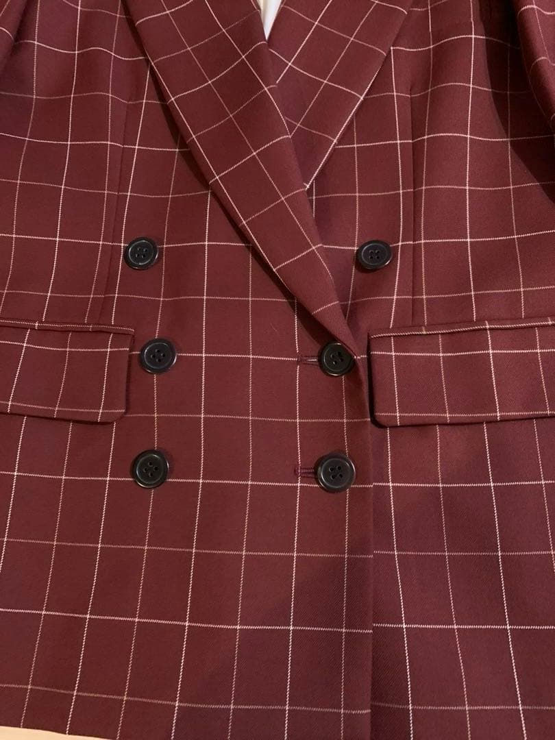 mymason⭐︎バーガンディ チェック柄 ダブルブレストジャケット&つなぎ