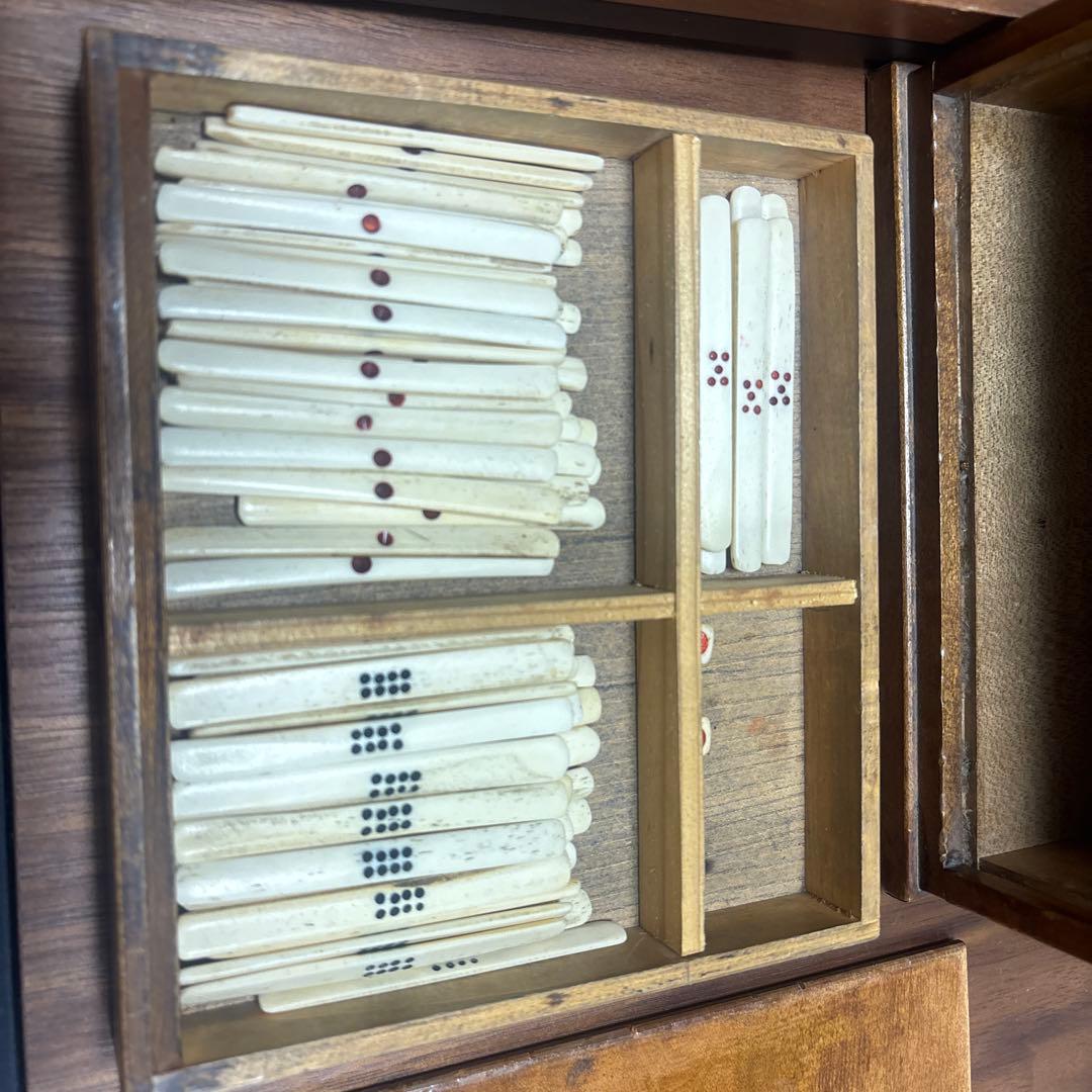 80年ほど前の上質鹿の骨材と竹材の麻雀牌セット木製の箱付き全種完備　送料無料