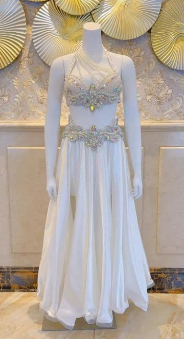 お得 美品一点物 ベリーダンス衣装 ブラスカートセット ホワイトS コスチューム