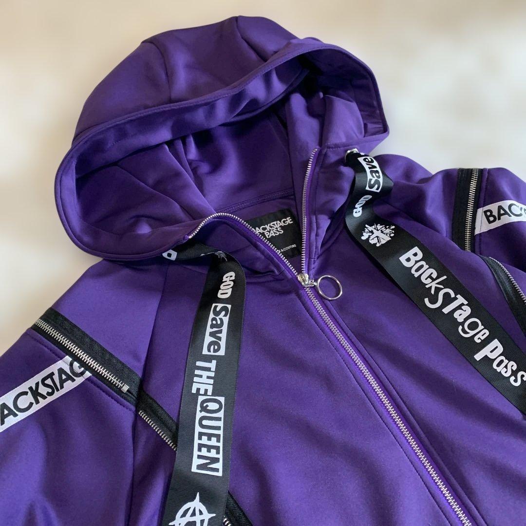 BACKSTAGEPASS パーカー ジップアップ ビックシルエット パープル