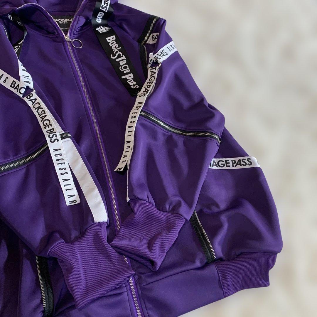 BACKSTAGEPASS パーカー ジップアップ ビックシルエット パープル