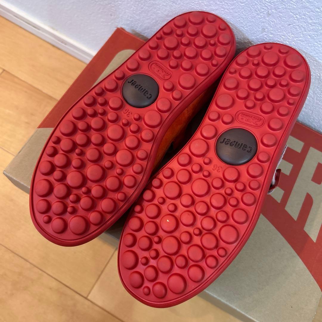 カンペール オレンジ ピンク フラットシューズ Camper ストラップ