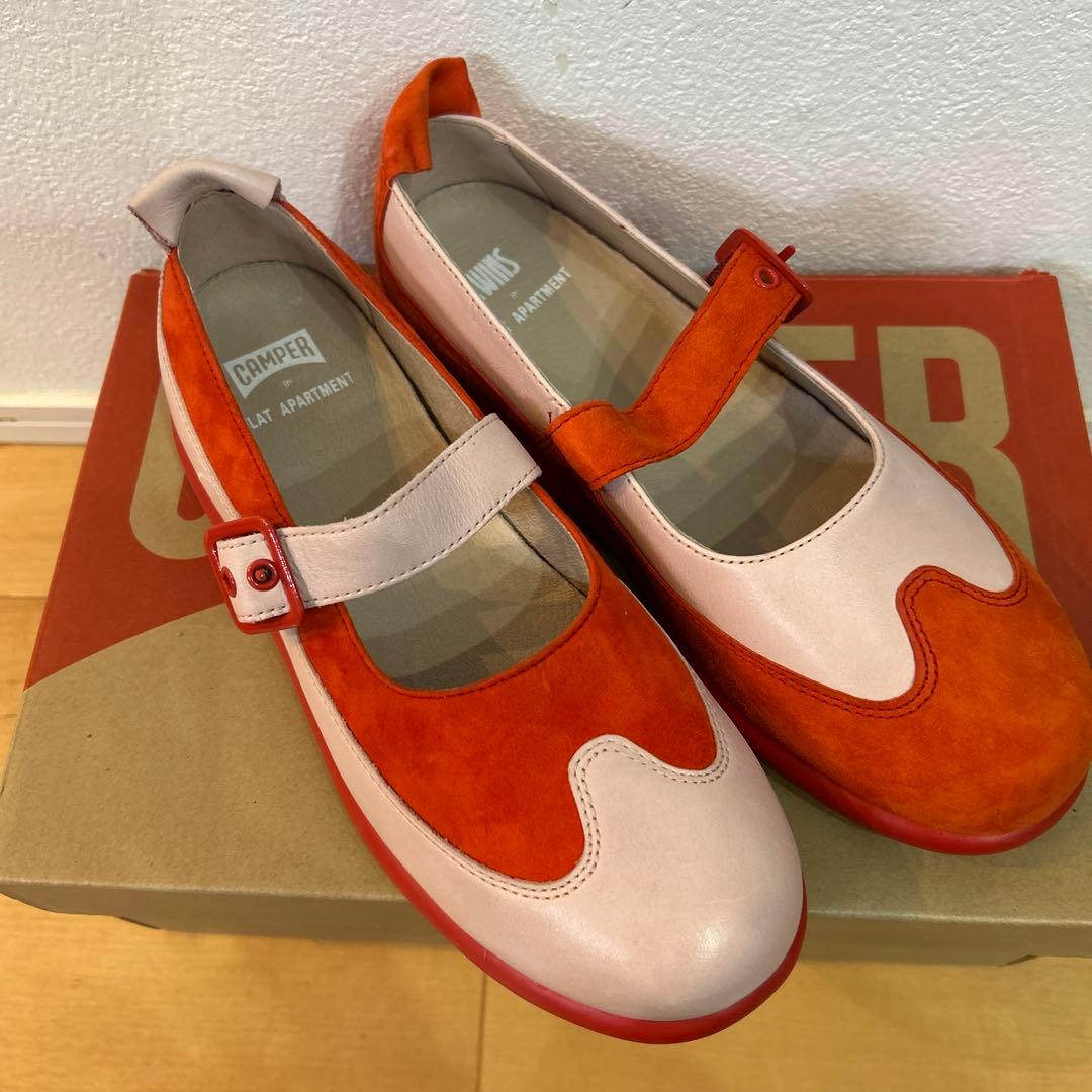 カンペール オレンジ ピンク フラットシューズ Camper ストラップ