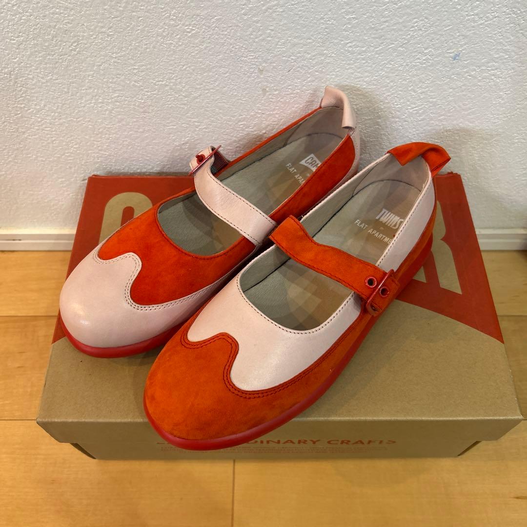 カンペール オレンジ ピンク フラットシューズ Camper ストラップ