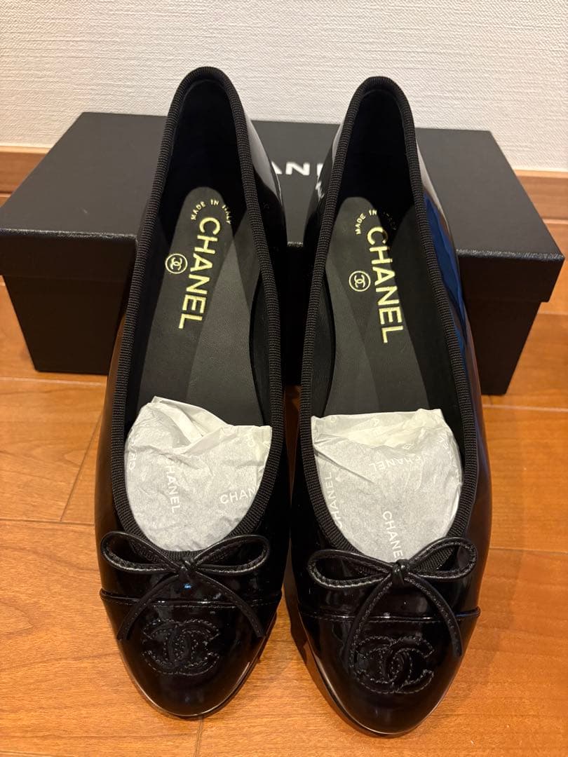 CHANELシャネル　バレリーナ　カーフスキン黒✖️黒　バレエシューズ