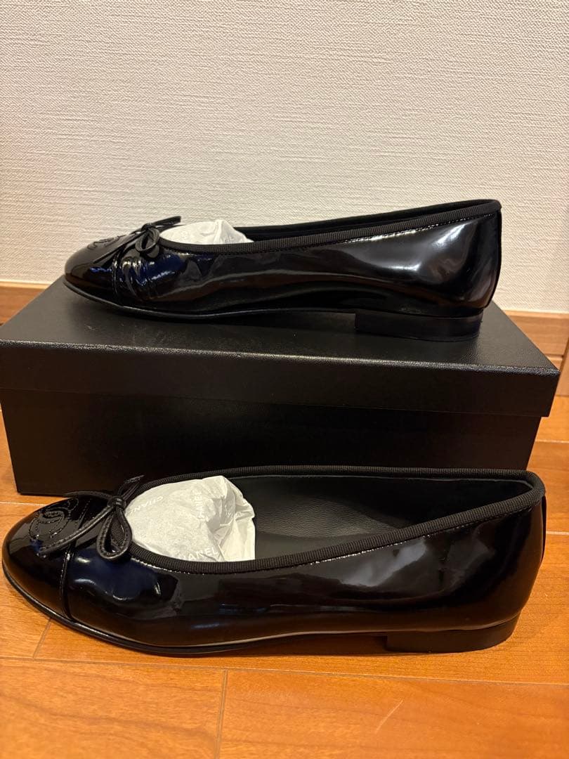 CHANELシャネル　バレリーナ　カーフスキン黒✖️黒　バレエシューズ