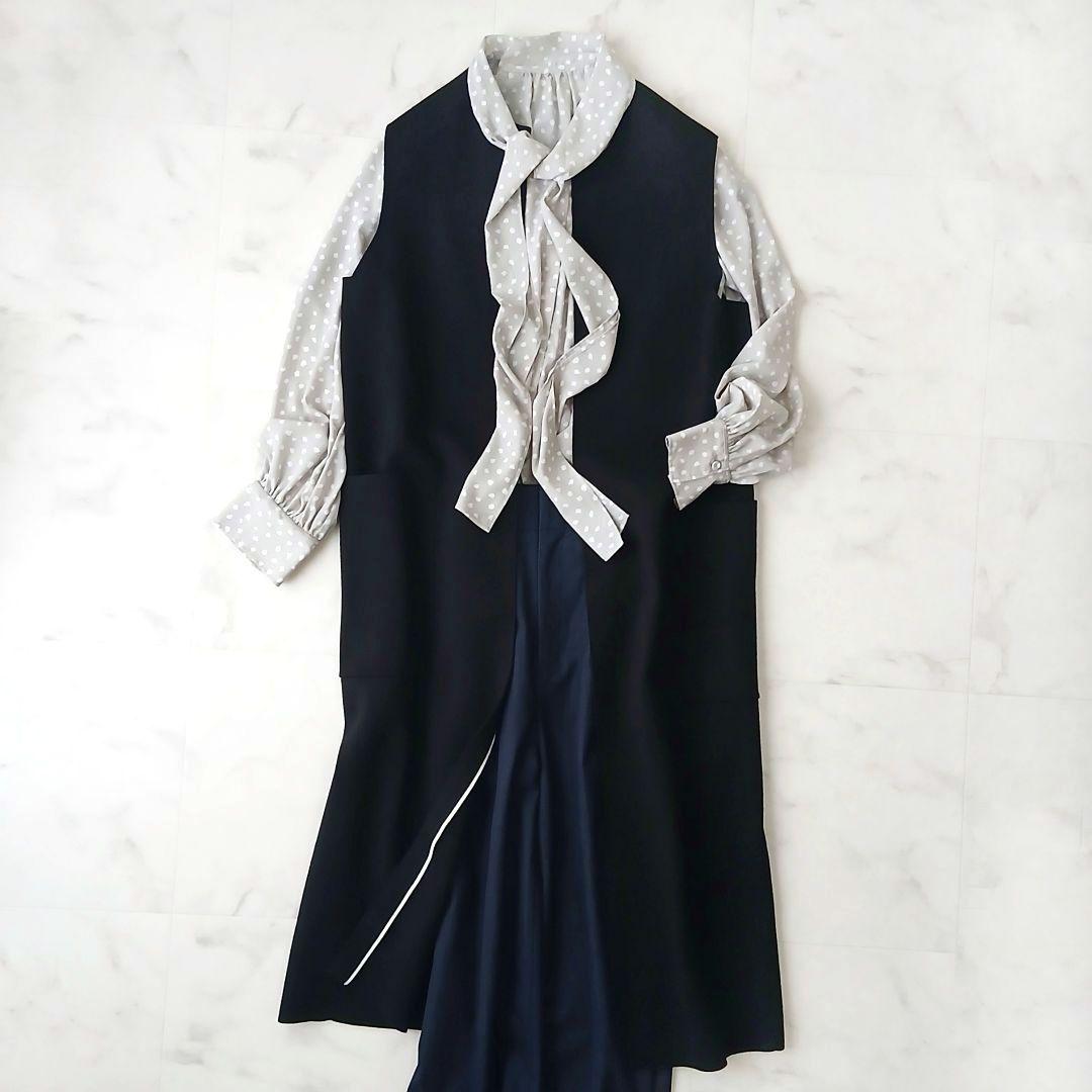 美品 シクラス 上質 シルクコットン ミラノリブ ニットジレ S ロング 黒